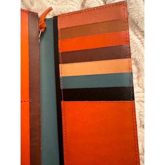 Craftwork Products Japan Made Deep Orange Colorblock Motif Long Wallet - Picture 7 of 10